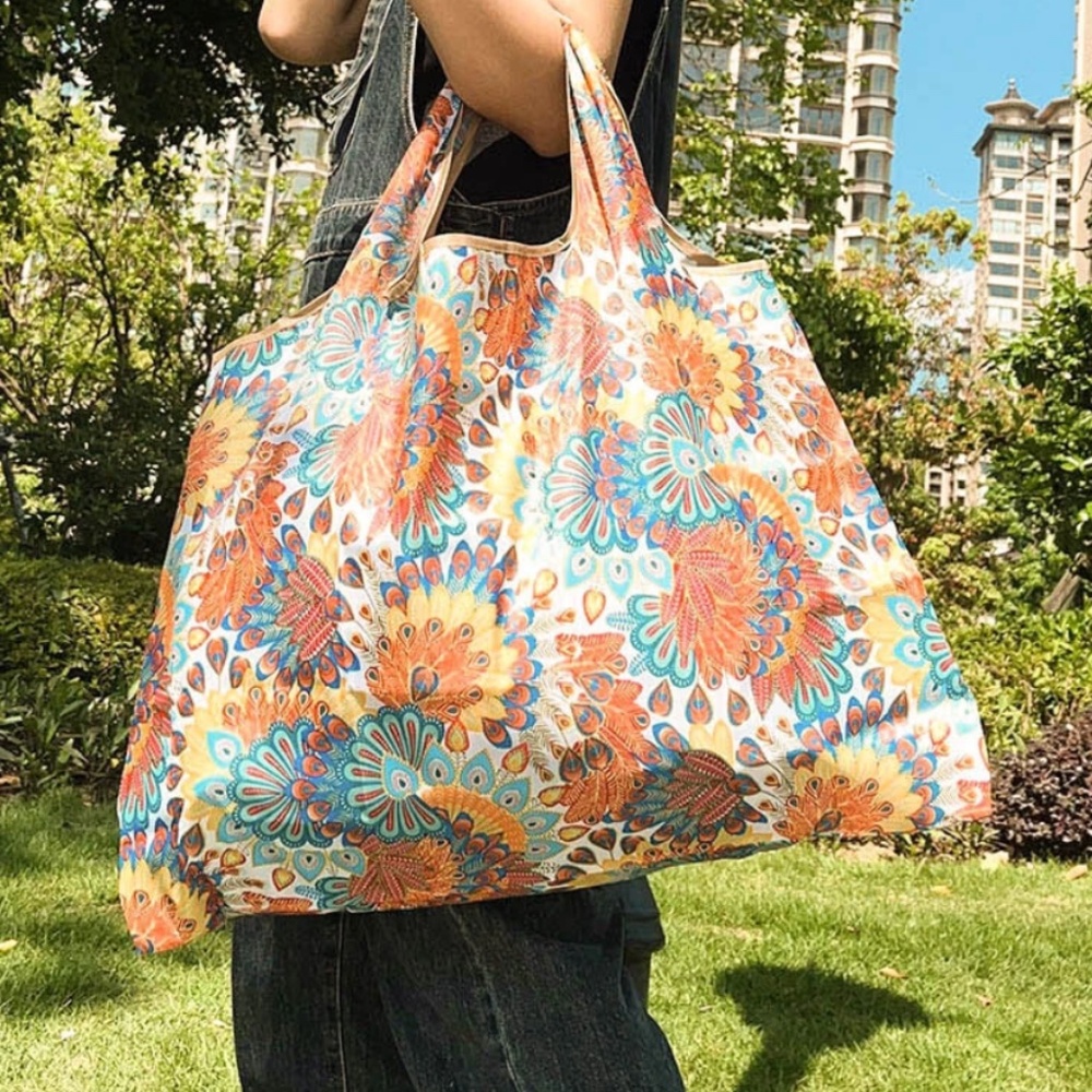Floral Print Large Eco friendly reusable travel shopping bag - Picture 2 of 5